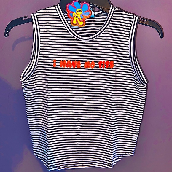 omighty Tops - I Have No Tits Crop Tank Top NWT
